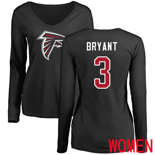 Atlanta Falcons Black Women Matt Bryant Name And Number Logo NFL Football #3 Long Sleeve T Shirt